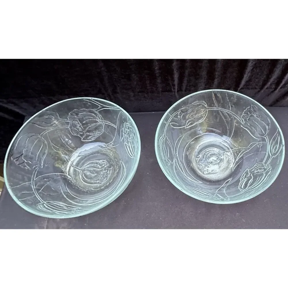2 Vintage 1980’s Bali Le Clear Glass 10” Vegetable Serving Bowls -10/25/24